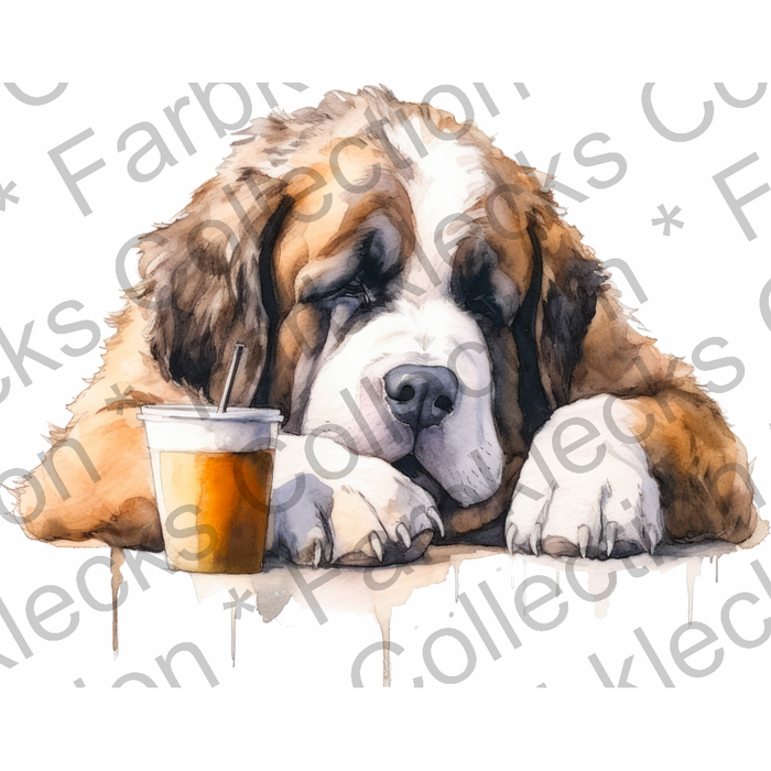 Motivtransfer 3095 Hund mit Kaffeetasse