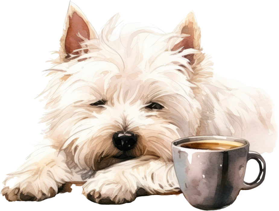 Motivtransfer 3096 Hund mit Kaffeetasse