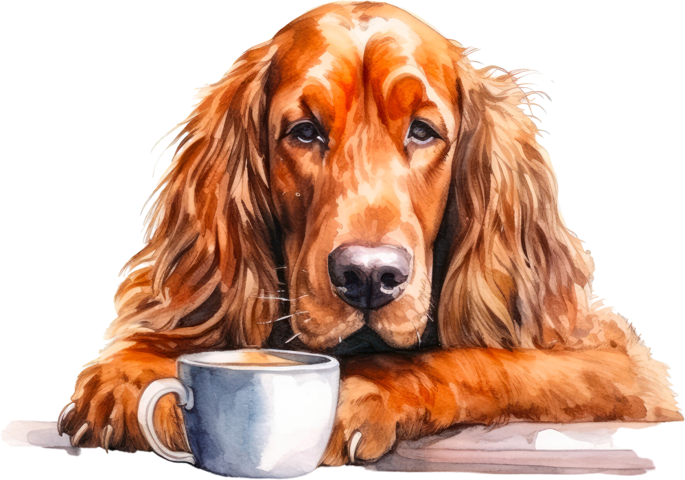 Motivtransfer 3097 Hund mit Kaffeetasse