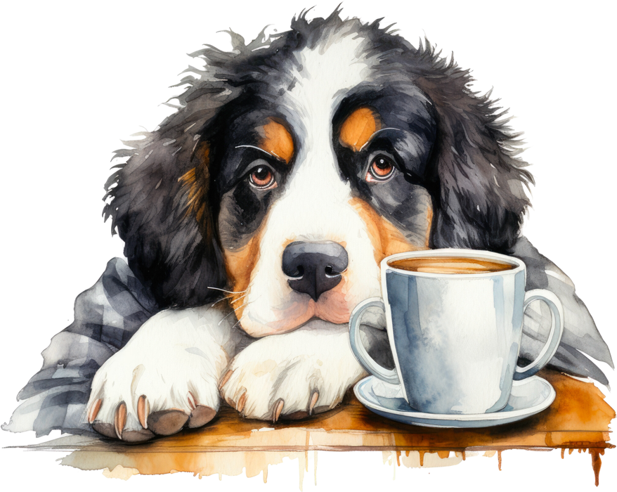 Motivtransfer 3098 Hund mit Kaffeetasse