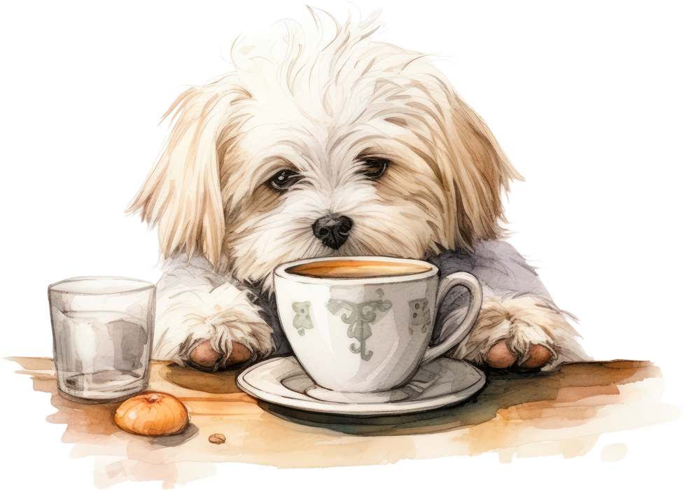 Motivtransfer 3099 Hund mit Kaffeetasse