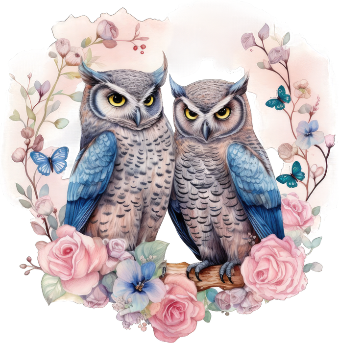 Motivtransfer 3156 Eulen mit Blumen