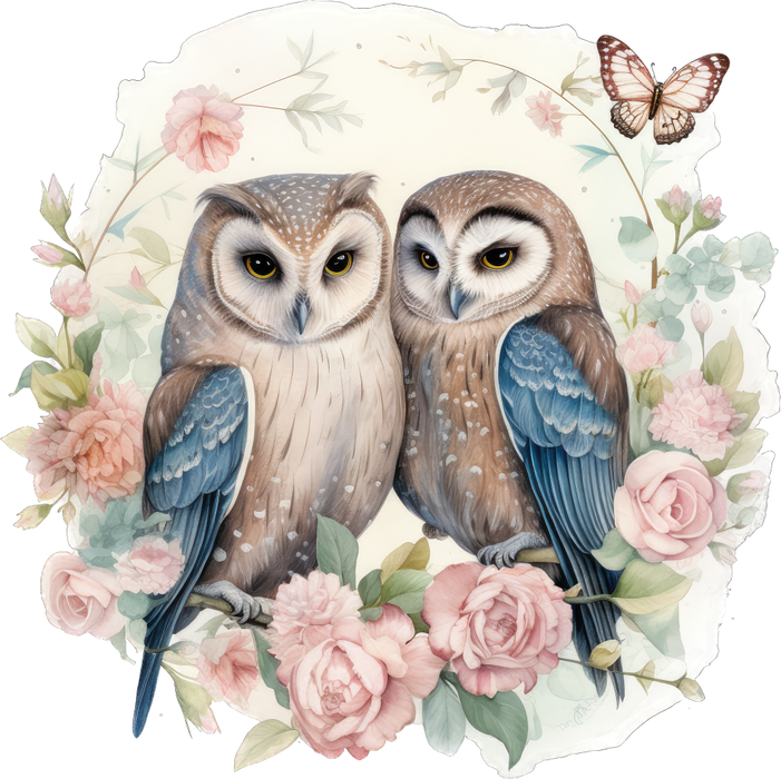 Motivtransfer 3157 Eulen mit Blumen
