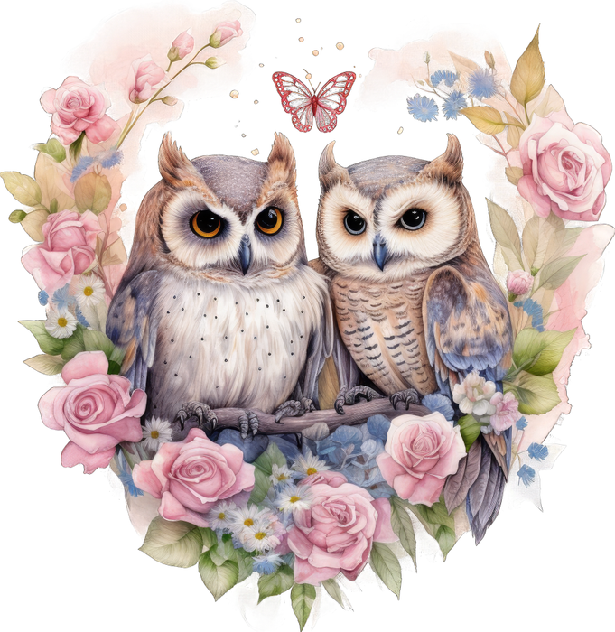 Motivtransfer 3159 Eulen mit Blumen