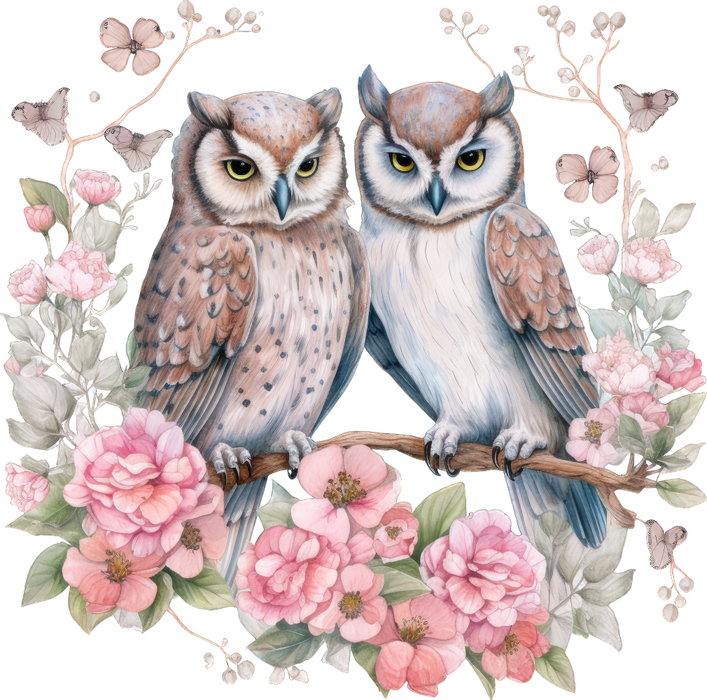 Motivtransfer 3160 Eulen mit Blumen
