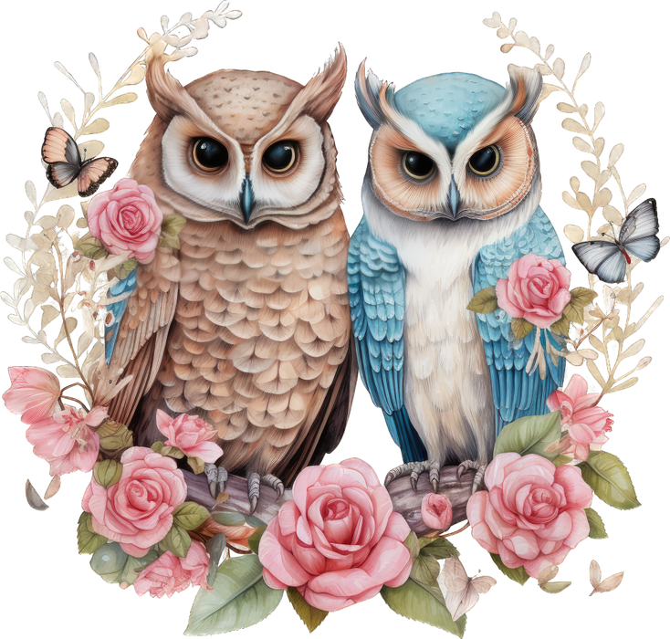 Motivtransfer 3163 Eulen mit Blumen