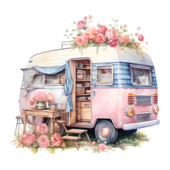 Motivtransfer 3172 Kleines Wohnmobil mit Rosen