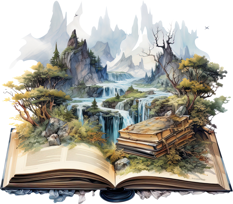 Motivtransfer 3201 Zauberbuch mit Flusslandschaft