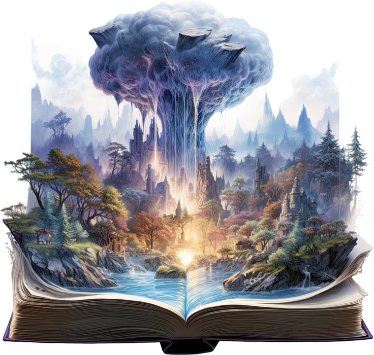 Motivtransfer 3207 Zauberbuch mit Blick mystischer Landschaft