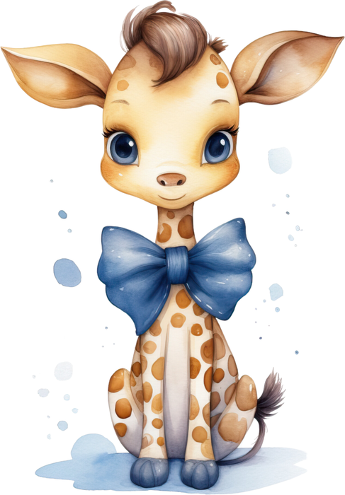 Motivtransfer 3222 Giraffe mit großer blauer Schleife
