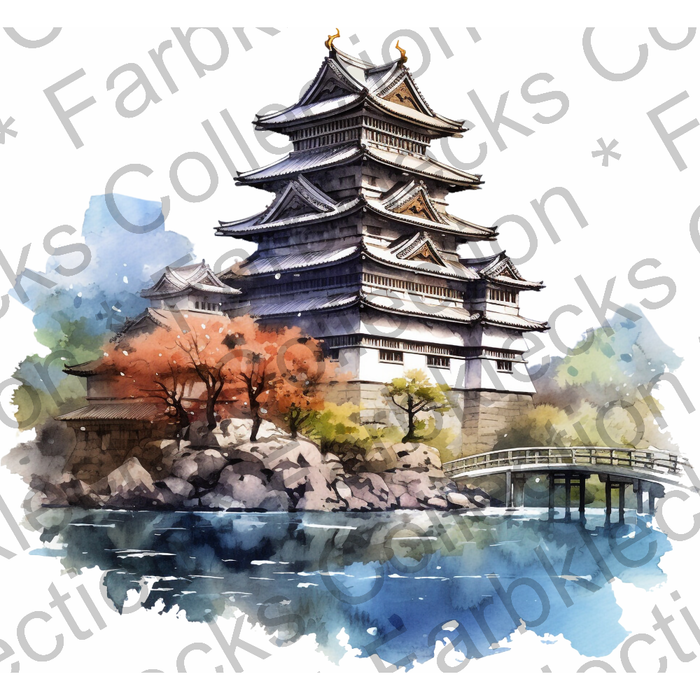 Motivtransfer 3243 Japanisches Haus mit Brücke