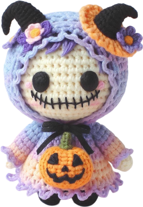 Motivtransfer 3386 Gehäkeltes Halloween Püppchen mit Kürbis