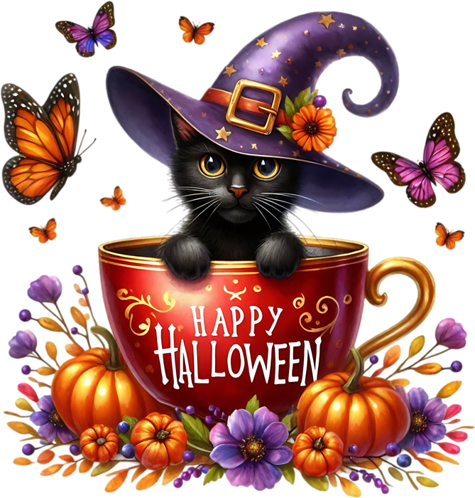 Motivtransfer 3503 Katze in der Tasse Happy Halloween