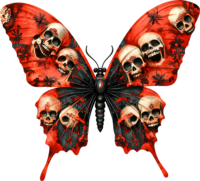 Motivtransfer 3636 Schmetterling mit Totenköpfen rot
