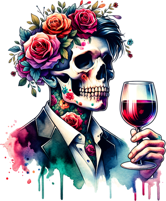 Motivtransfer 3649 Skully Man trinkt Wein