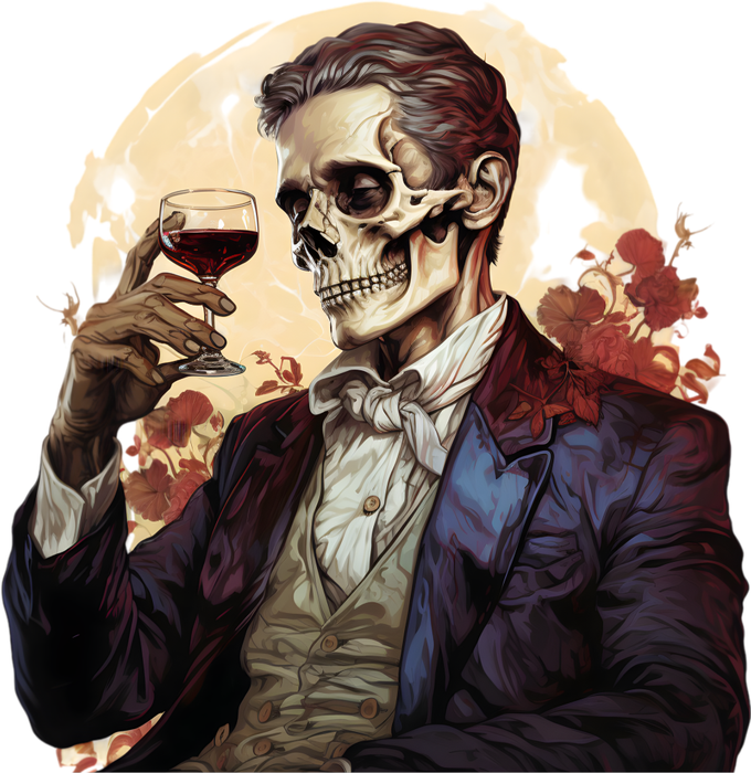 Motivtransfer 3651 Skully Man trinkt Wein im Anzug