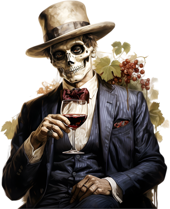 Motivtransfer 3652 Skully Man trinkt Wein mit Blättern