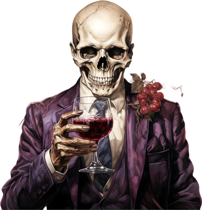 Motivtransfer 3653 Skully Man trinkt Wein mit Trauben