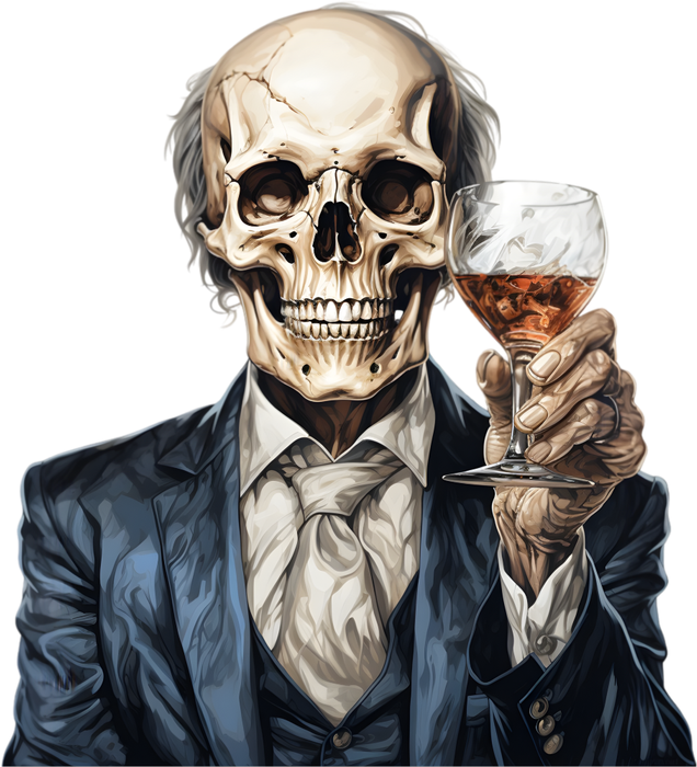 Motivtransfer 3655 Skully Man lächelt beim Weintrinken