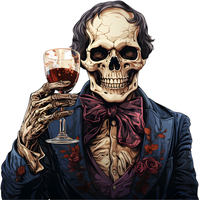 Motivtransfer 3657 Skully Man trinkt Wein mit Fliege