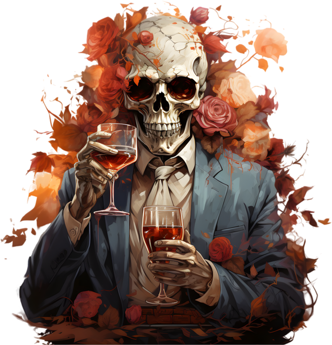 Motivtransfer 3663 Skully Man mit Rosen und zwei Gläsern