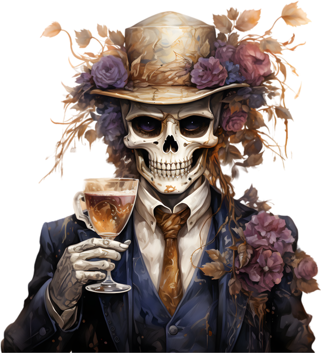 Motivtransfer 3670 Skully Man mit Hut und Wein