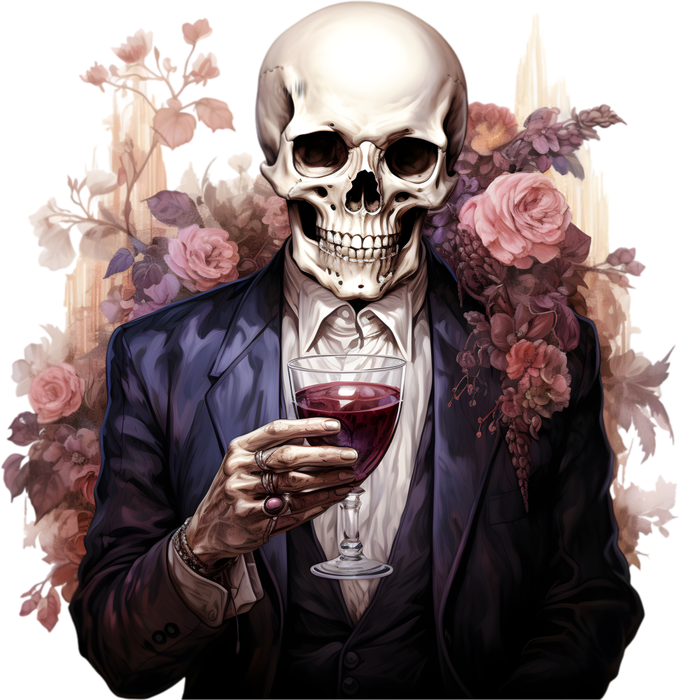 Motivtransfer 3671 Skully Man mit rose farbenen Blumen