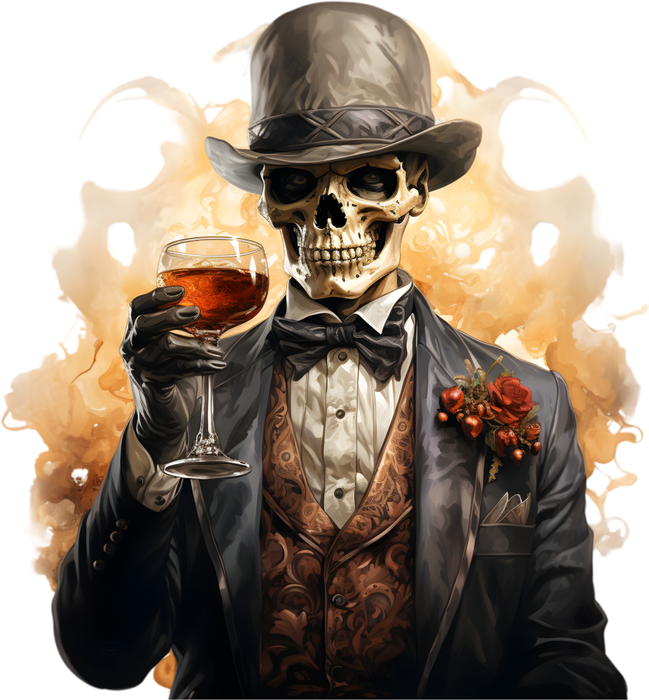 Motivtransfer 3673 Skully Man mit Hut und Wein