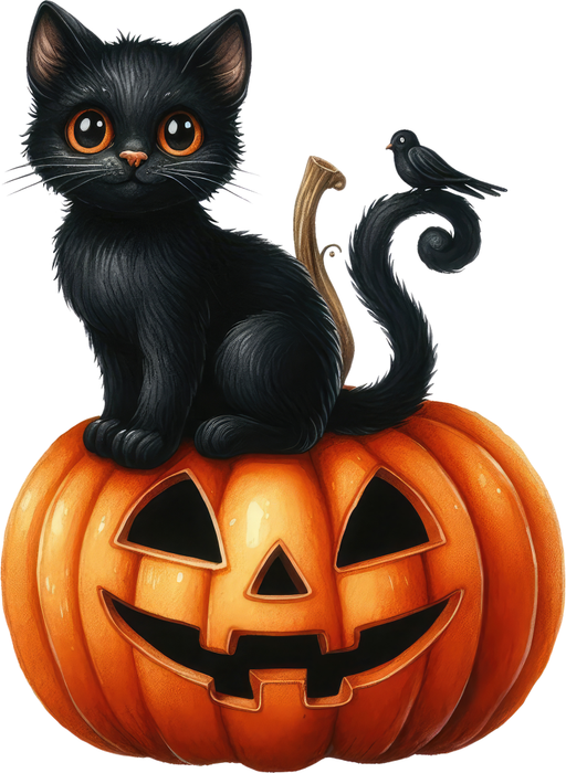 Motivtransfer 4594 Schwarze Katze mit Kürbis