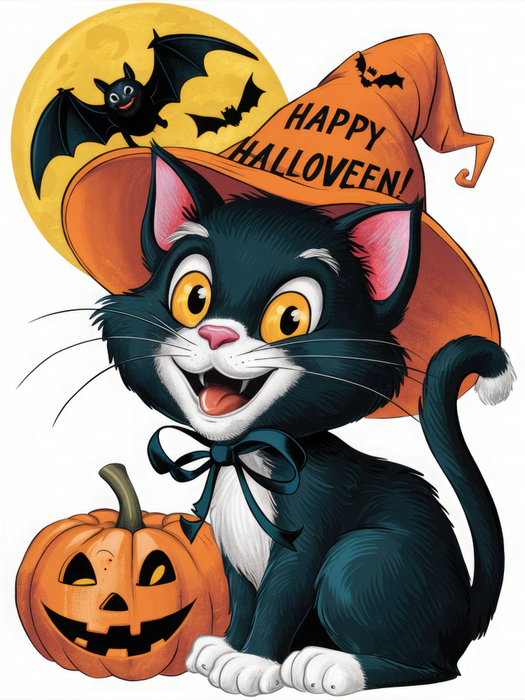 Motivtransfer 4822 Plakat Happy Halloween Schwarze Katze