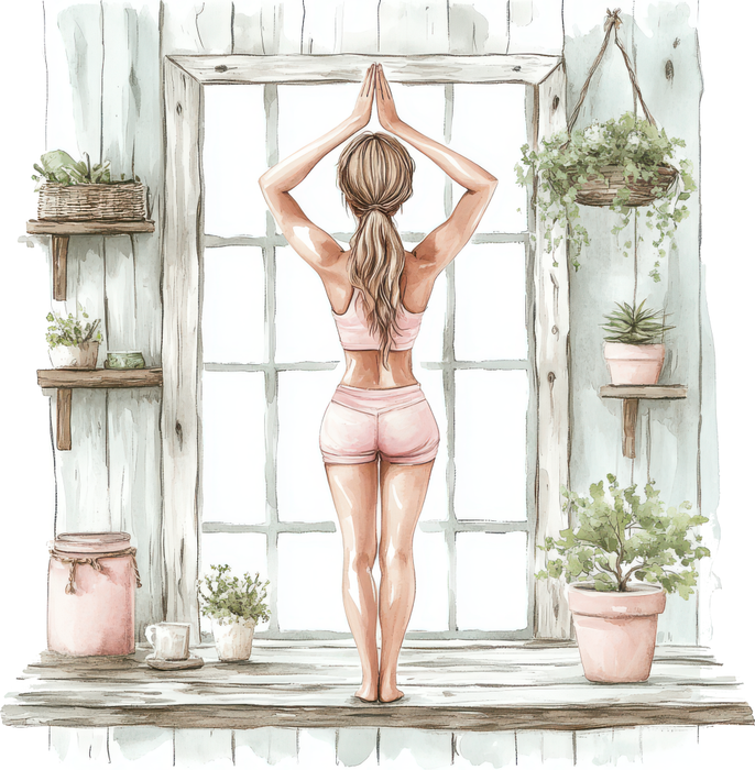 Motivtransfer 5162 Frau vorm Fenster macht Yoga