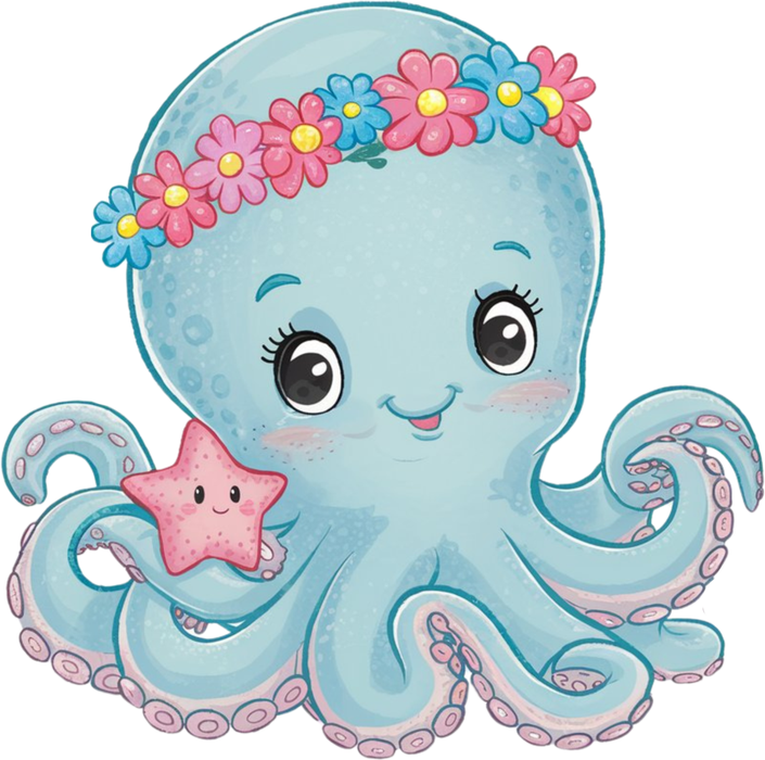 Motivtransfer 5176 Kleiner Tintenfisch mit Blumenkranz