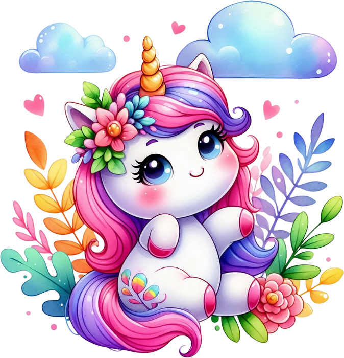 Motivtransfer 5186 Kleines Einhorn sitzt im Gras