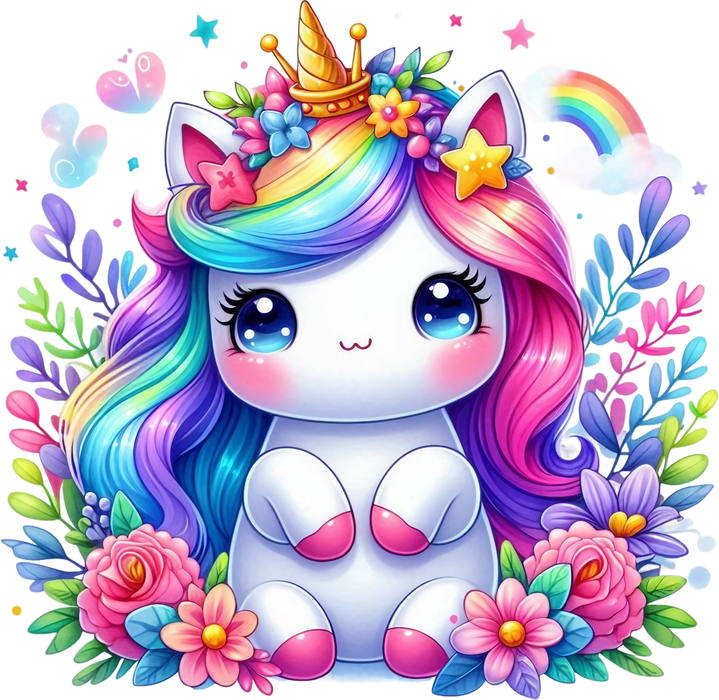 Motivtransfer 5192 Kleines Einhorn sitzt im bunten Gras