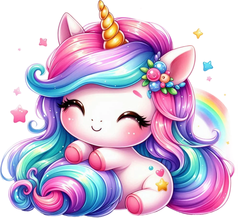 Motivtransfer 5197 Kleines Einhorn kuschelt auf den Haaren