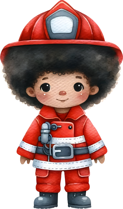 Motivtransfer 5247 Kleine Feuerwehrfrau mit Uniform und schwarzen Haaren