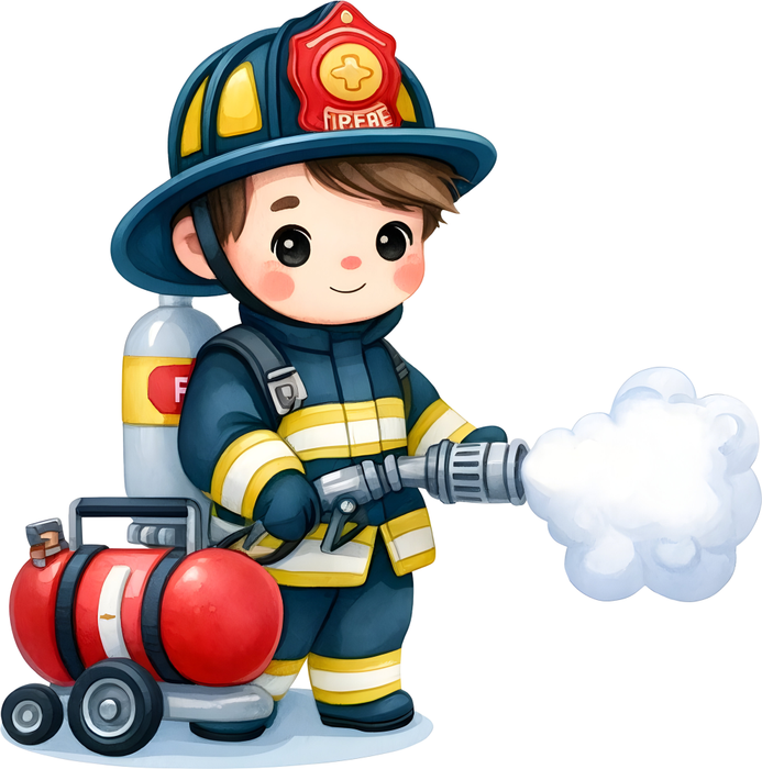 Motivtransfer 5251 Kleiner Feuerwehrmann mit Feuerlöscher