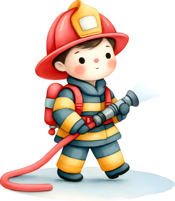 Motivtransfer 5253 Kleiner Feuerwehrmann mit Wasserschlauch