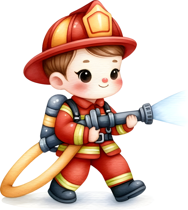 Motivtransfer 5255 Kleiner Feuerwehrmann mit Wasserschlauch