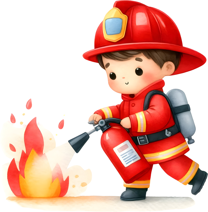 Motivtransfer 5259 Kleiner Feuerwehrmann löscht Feuer