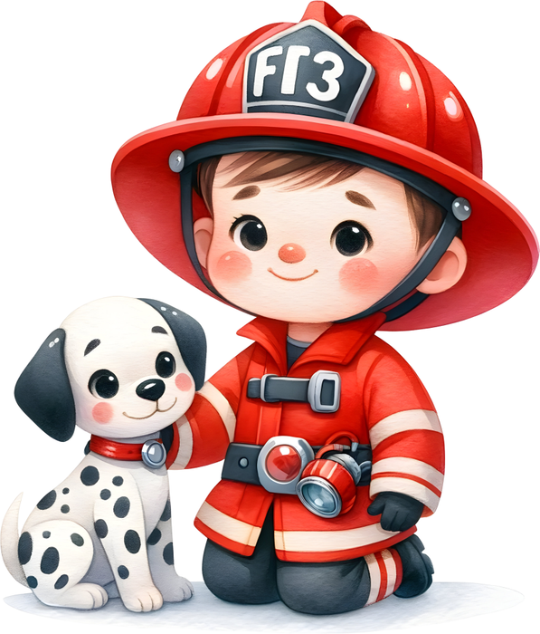 Motivtransfer 5265 Kleiner Feuerwehrmann mit Dalmatiner