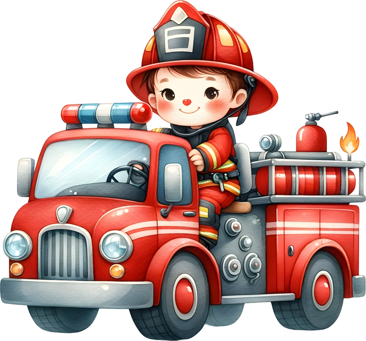 Motivtransfer 5269 Kleiner Feuerwehrmann fährt Auto