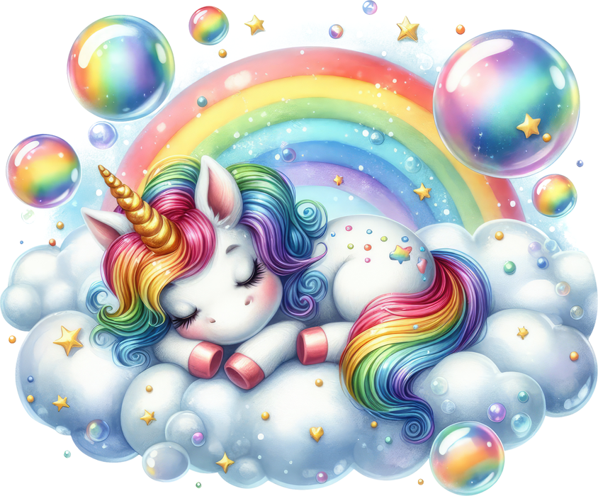 Motivtransfer 5301 Einhorn schläft auf Regenbogen