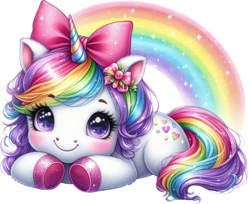 Motivtransfer 5303 Einhorn liegt vor Regenbogen