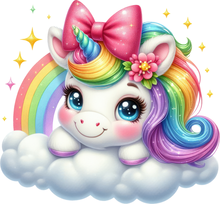 Motivtransfer 5310 Einhorngesicht auf Wolke vor Regenbogen