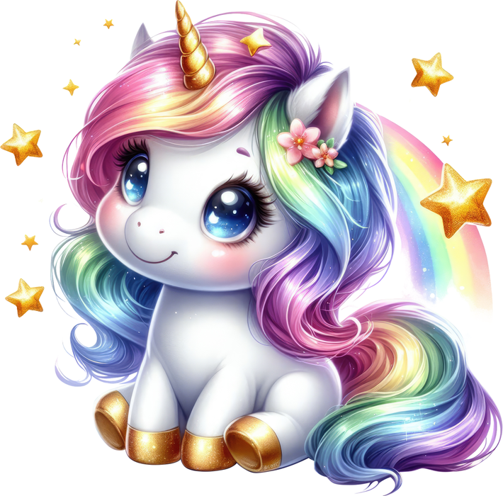 Motivtransfer 5314 Einhorn Pastel mit Regenbogen und Sternen