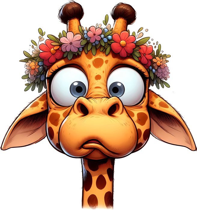 Motivtransfer 5485 Lustige Giraffe mit Blumenkranz