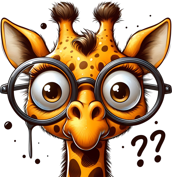 Motivtransfer 5508 Lustige Giraffe mit Brille und Fragezeichen
