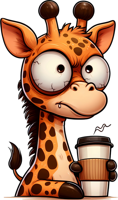 Motivtransfer 5517 Lustige Giraffe mit Kaffeebecher