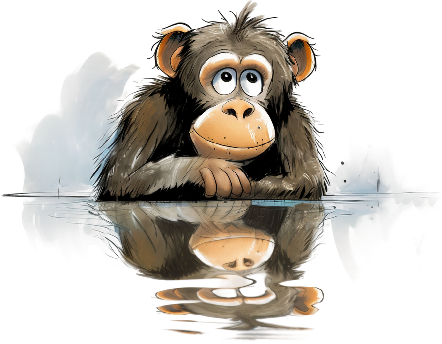 Motivtransfer 5534 Lustiger Affe traurig im Wasser spiegelnd